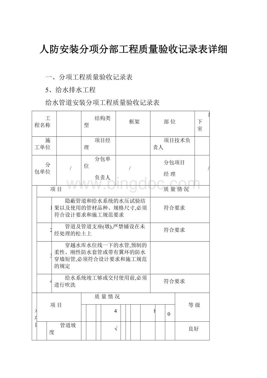 人防安装分项分部工程质量验收记录表详细Word格式文档下载.docx