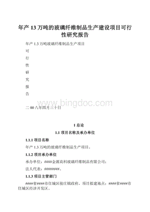 年产13万吨的玻璃纤维制品生产建设项目可行性研究报告Word格式.docx