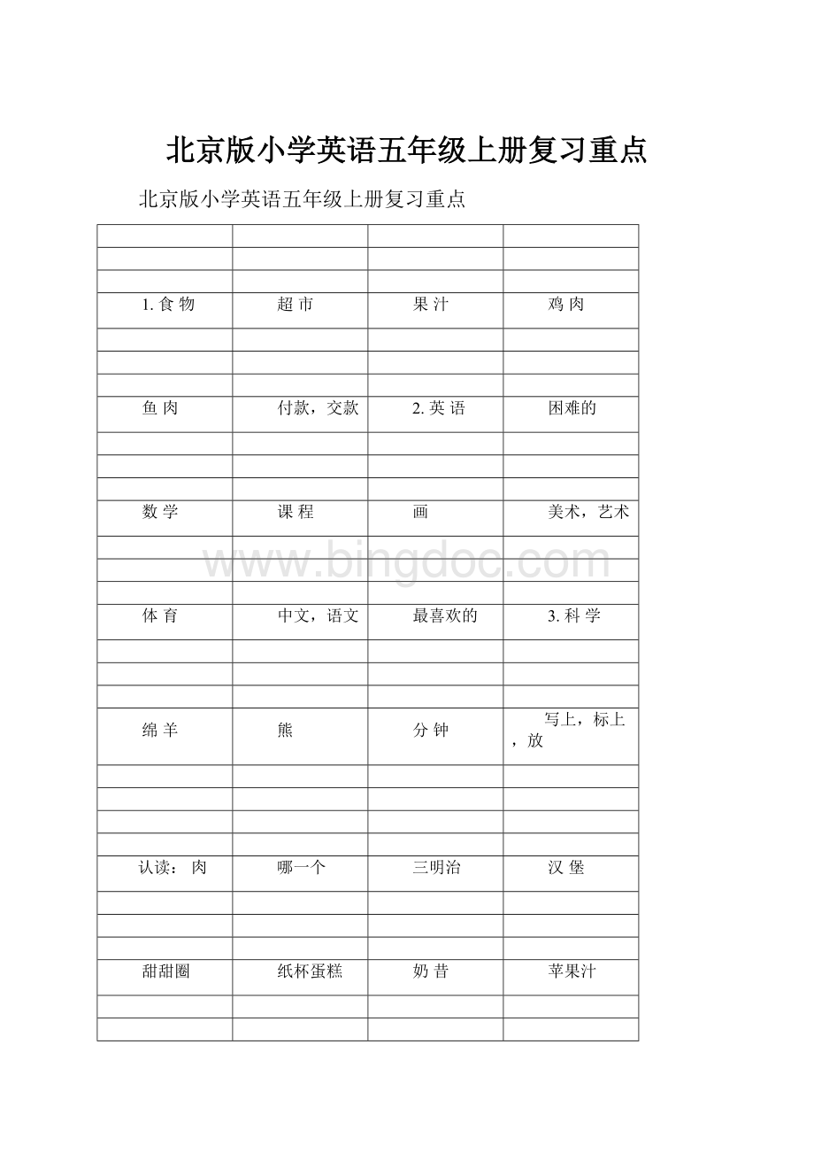 北京版小学英语五年级上册复习重点.docx