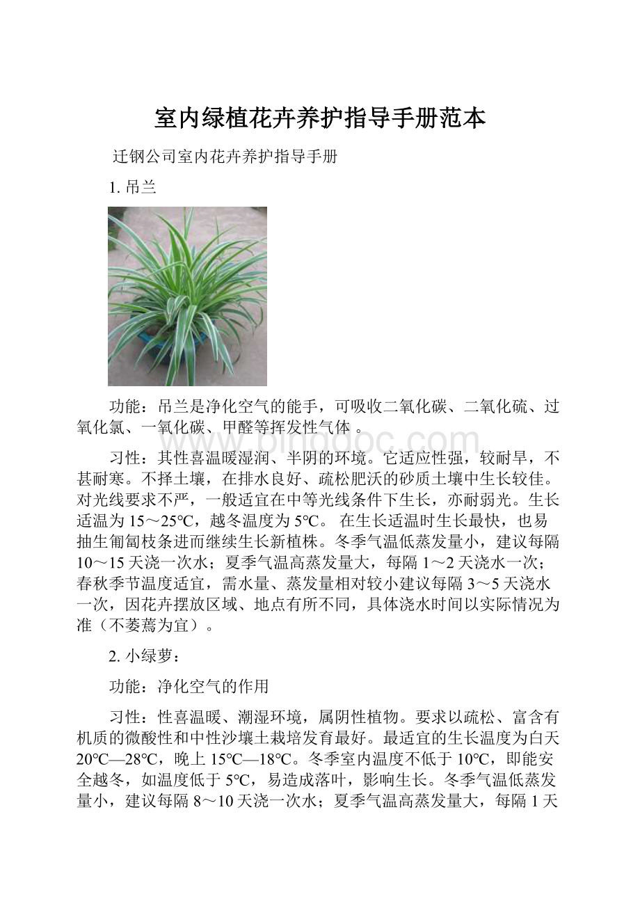 室内绿植花卉养护指导手册范本.docx