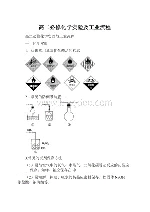 高二必修化学实验及工业流程.docx