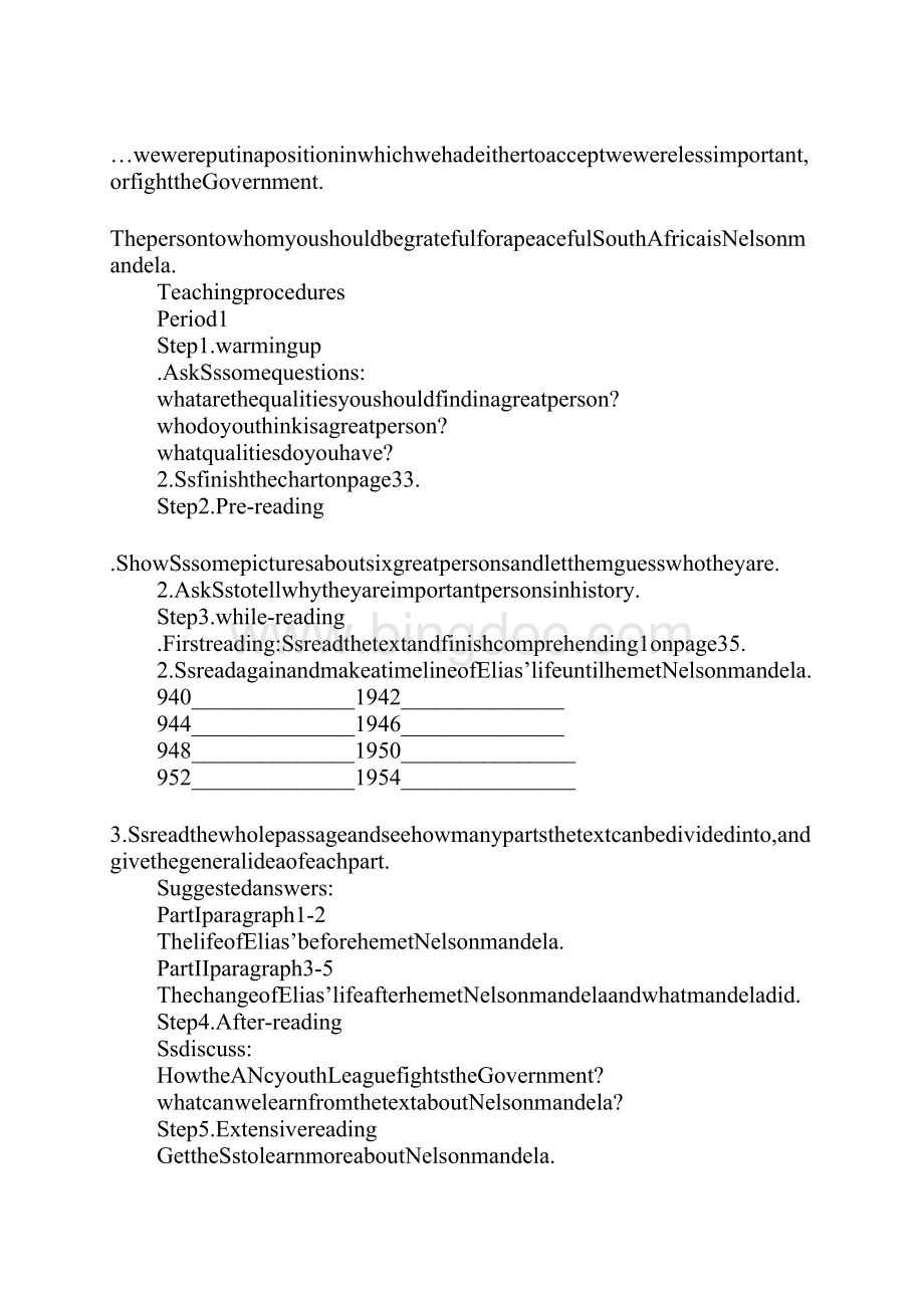 英语教案Unit 5 Nelson Mandelaa modern hero 全套教案文档格式.docx_第2页