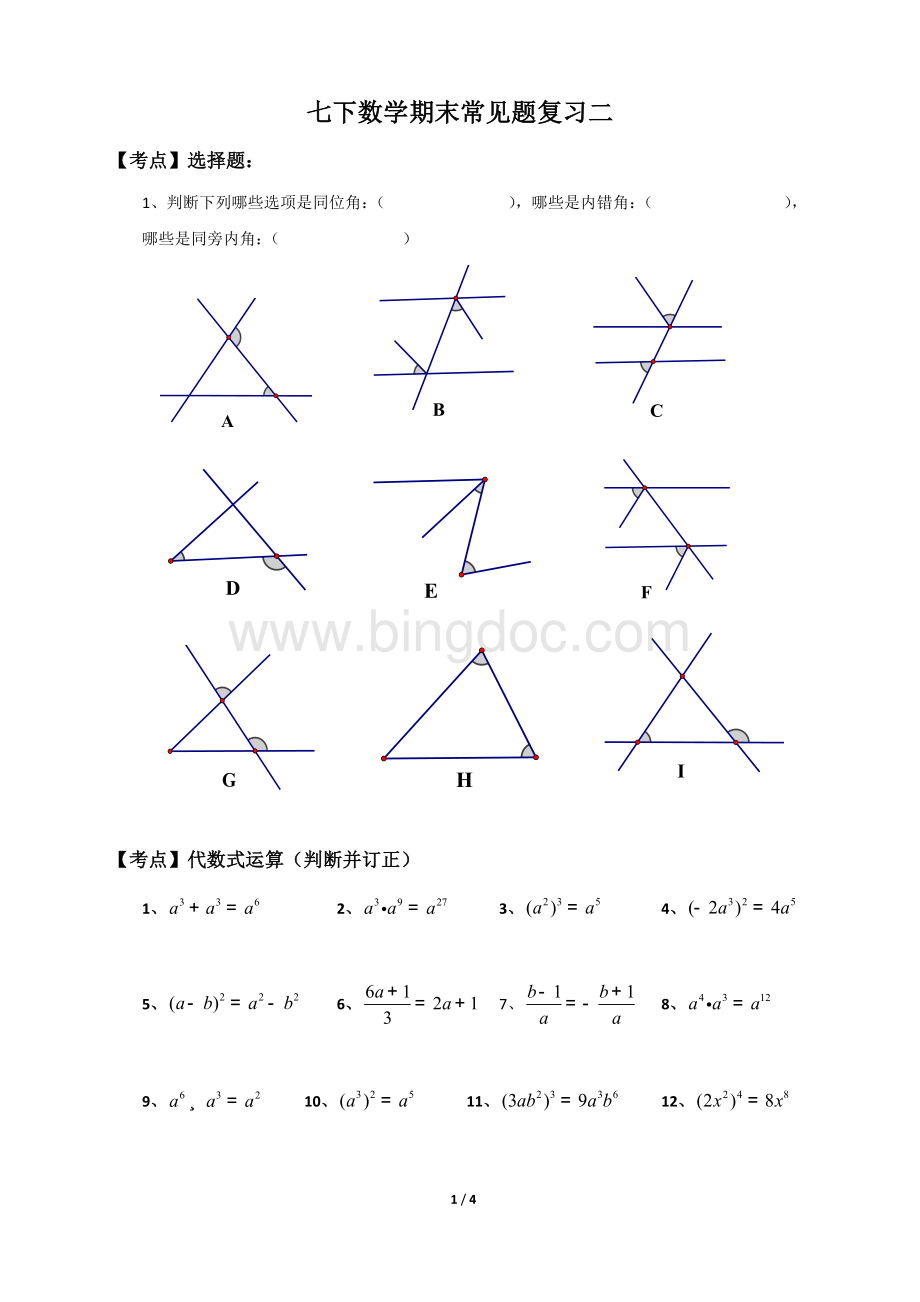 新浙教版数学(七下)期末专题复习二Word格式.docx_第1页