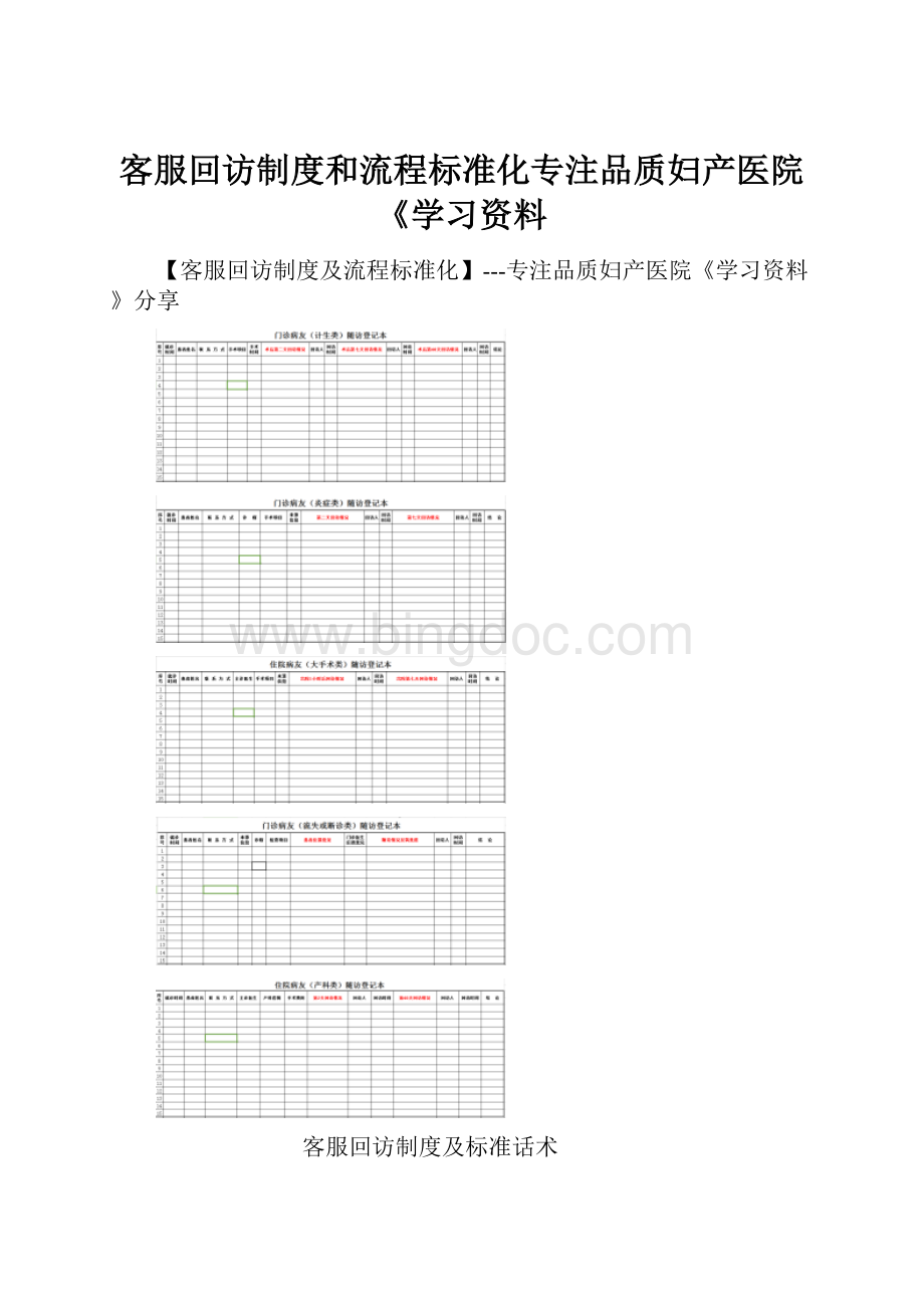 客服回访制度和流程标准化专注品质妇产医院《学习资料Word文档下载推荐.docx_第1页