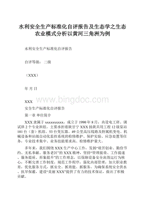 水利安全生产标准化自评报告及生态学之生态农业模式分析以黄河三角洲为例Word格式文档下载.docx