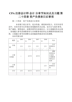 CPA 注册会计师 会计分章节知识点及习题 第二十四章 资产负债表日后事项Word格式.docx