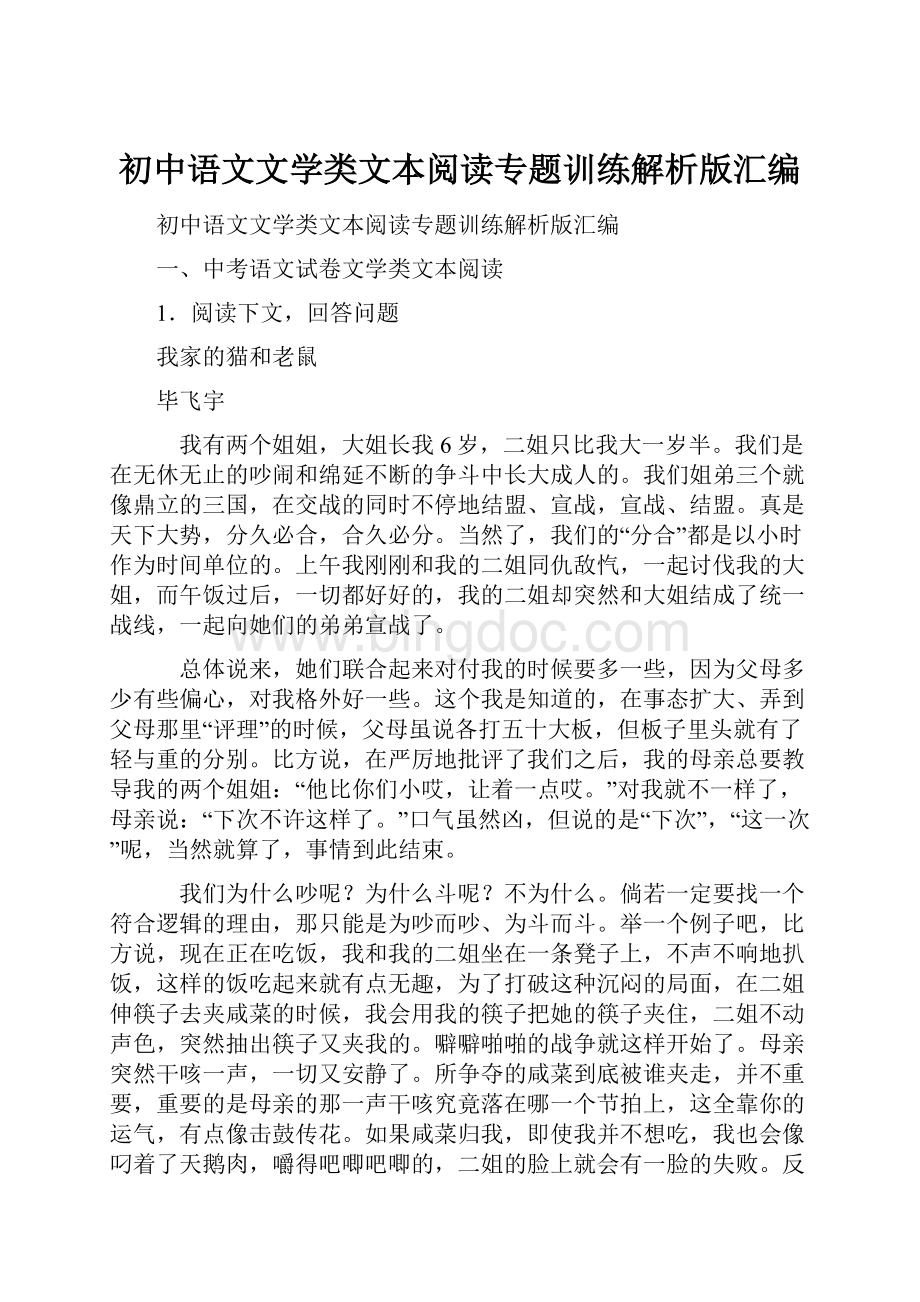 初中语文文学类文本阅读专题训练解析版汇编.docx_第1页