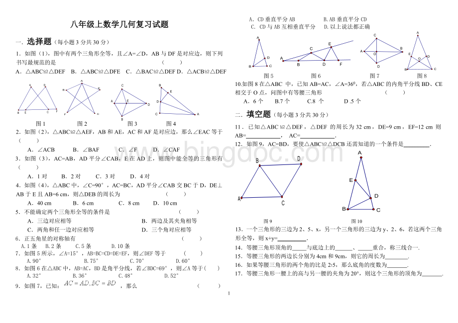 八年级上数学几何复习试题.doc_第1页