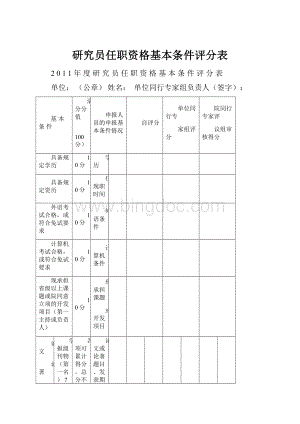 研究员任职资格基本条件评分表Word文档下载推荐.docx