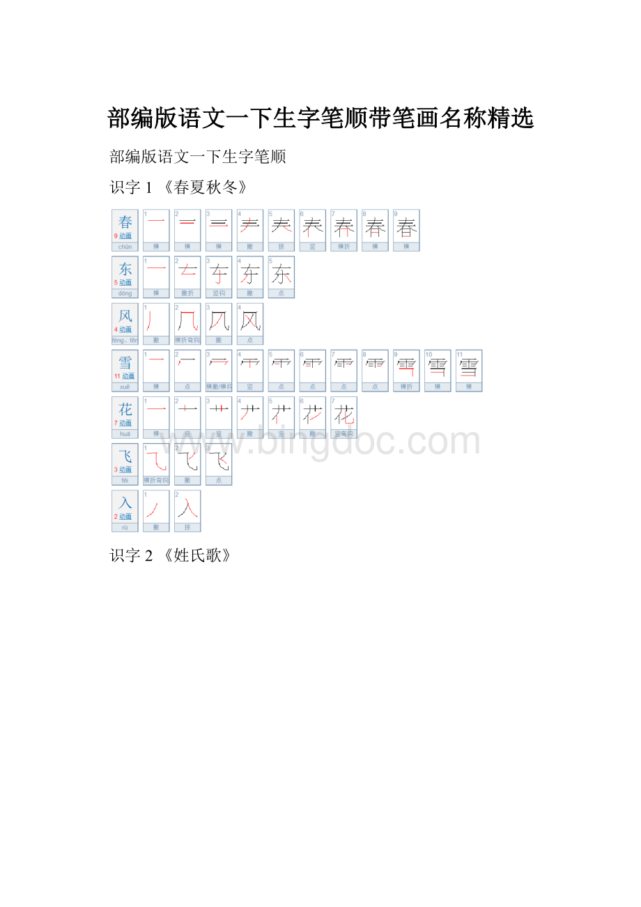 部编版语文一下生字笔顺带笔画名称精选.docx_第1页