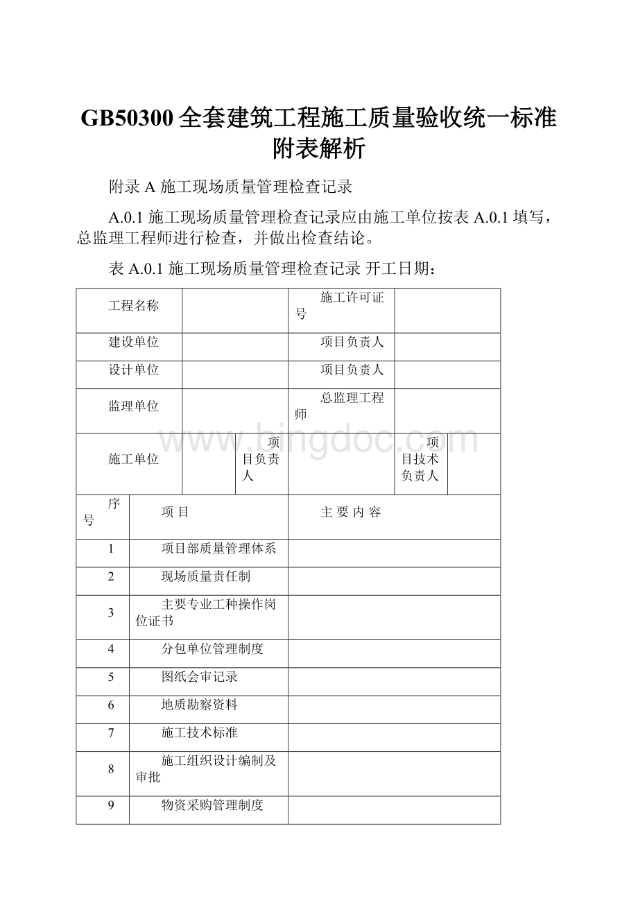 GB50300全套建筑工程施工质量验收统一标准附表解析.docx_第1页