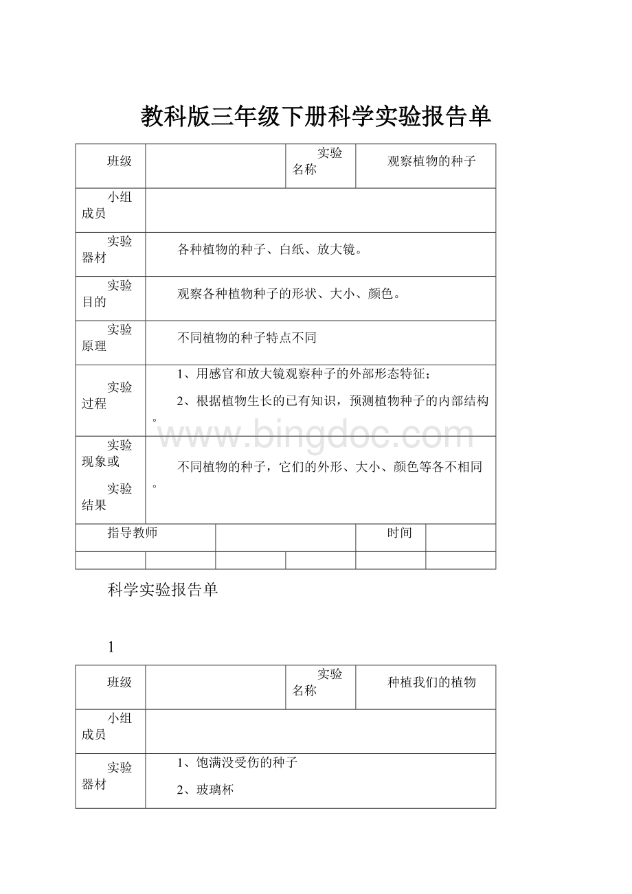 教科版三年级下册科学实验报告单Word文档格式.docx_第1页