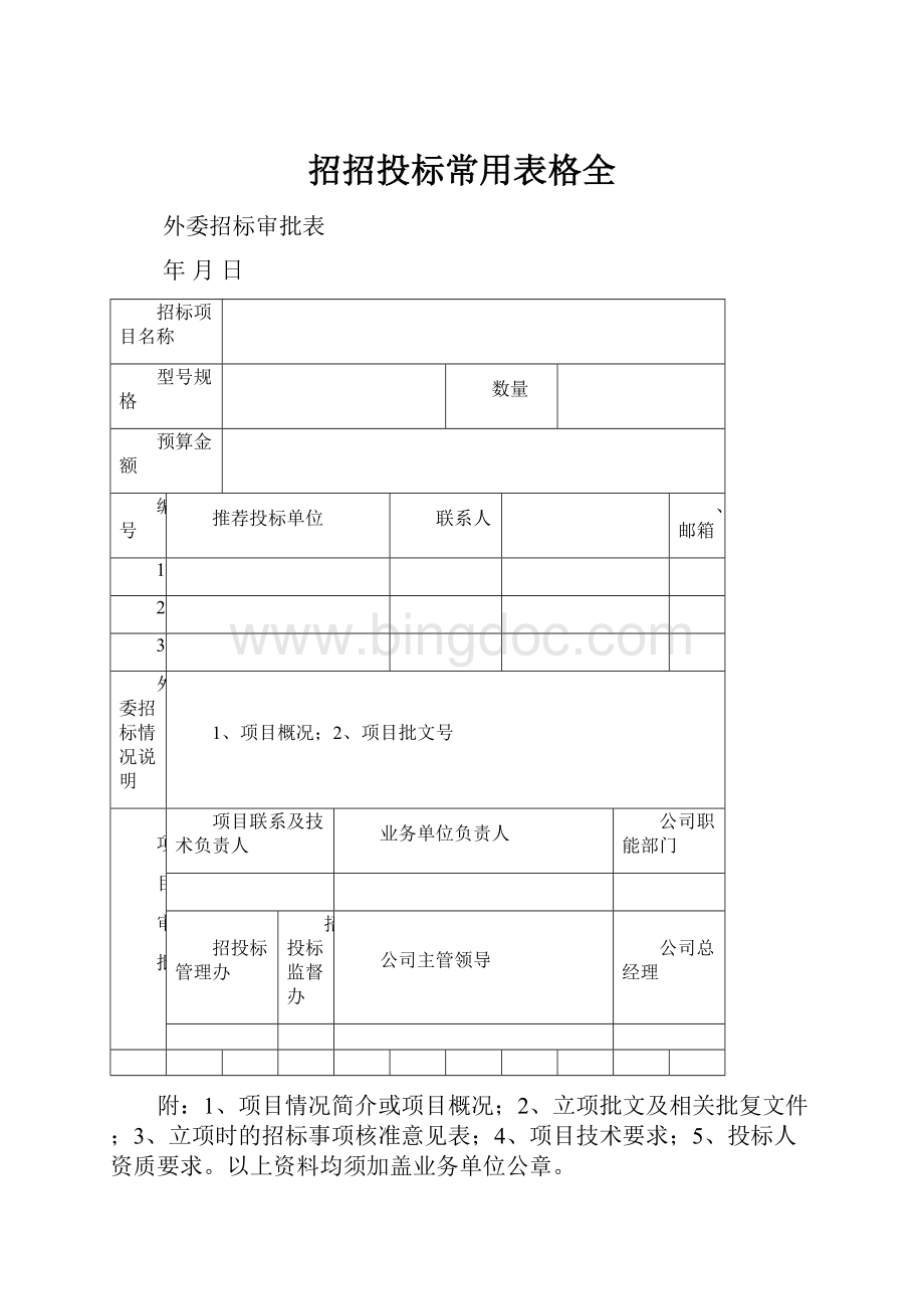 招招投标常用表格全文档格式.docx