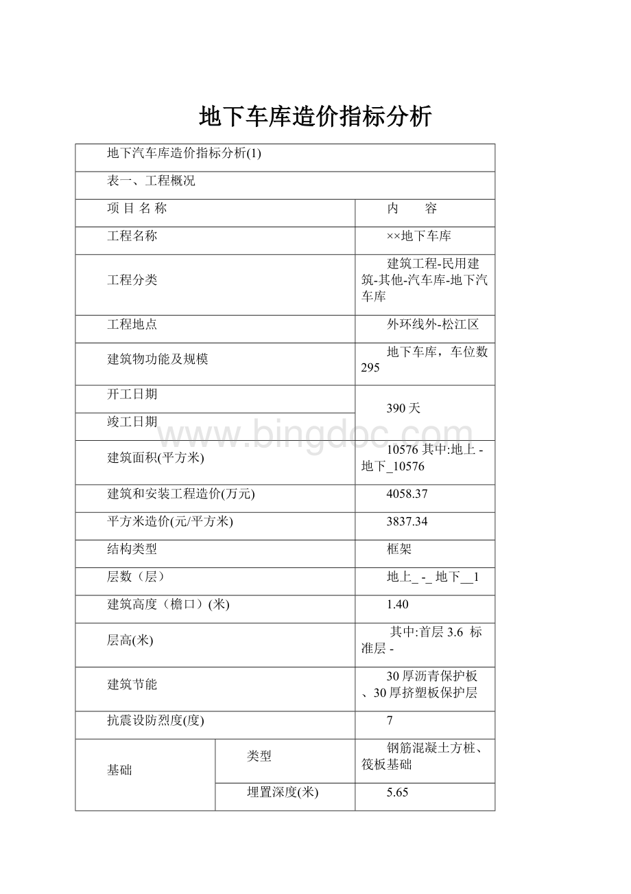 地下车库造价指标分析Word文档下载推荐.docx