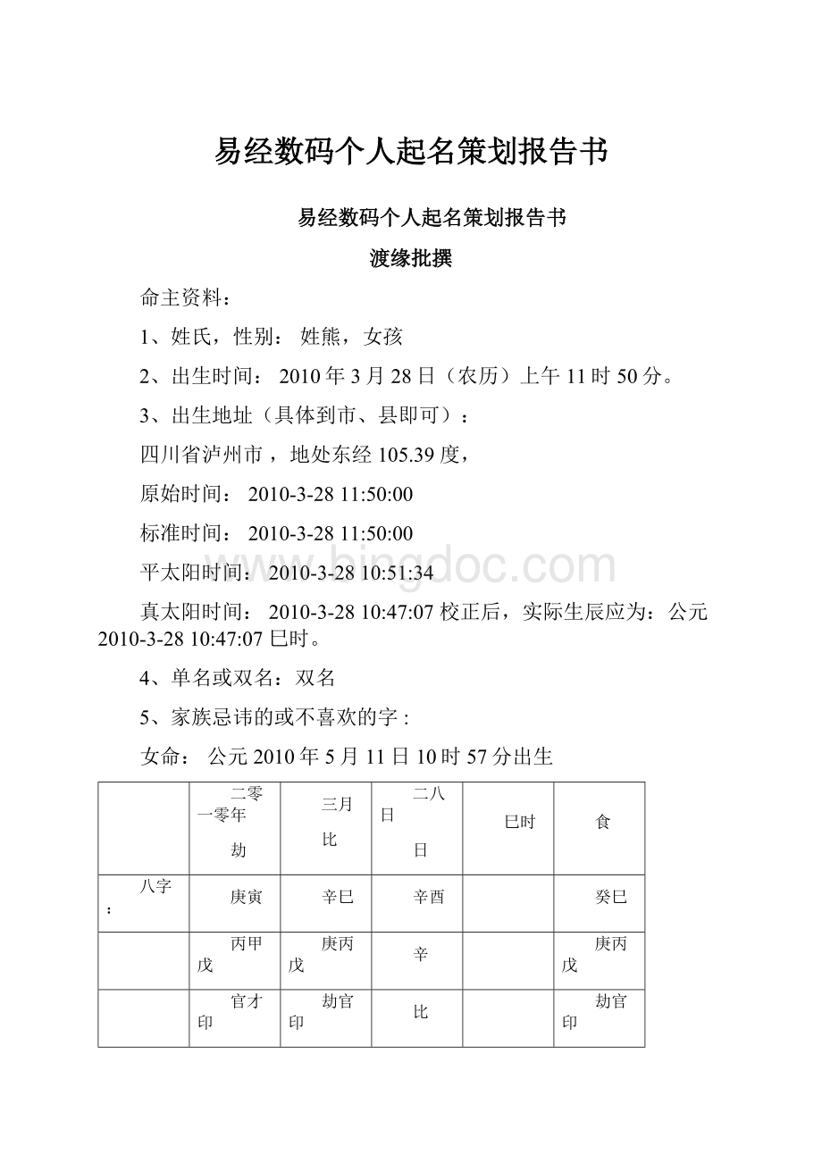 易经数码个人起名策划报告书Word文件下载.docx_第1页