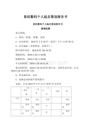 易经数码个人起名策划报告书.docx