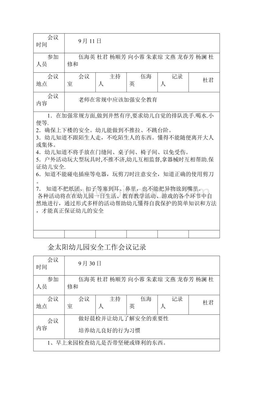 幼儿园安全例会会议记录word文档文档格式.docx_第2页