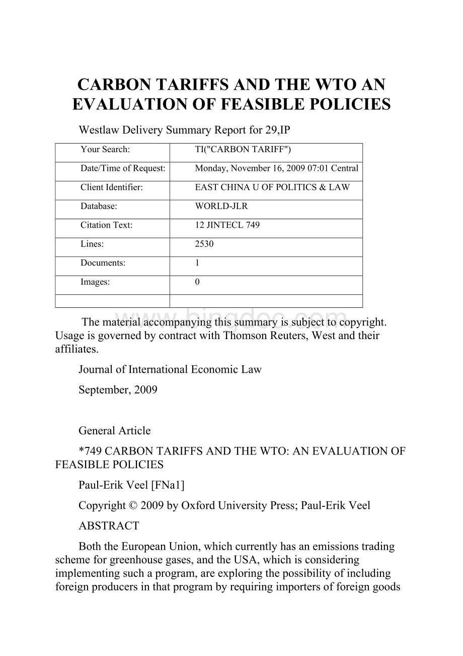CARBON TARIFFS AND THE WTO AN EVALUATION OF FEASIBLE POLICIES.docx