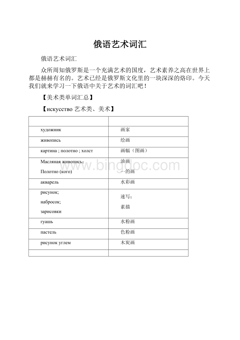 俄语艺术词汇Word文档格式.docx_第1页