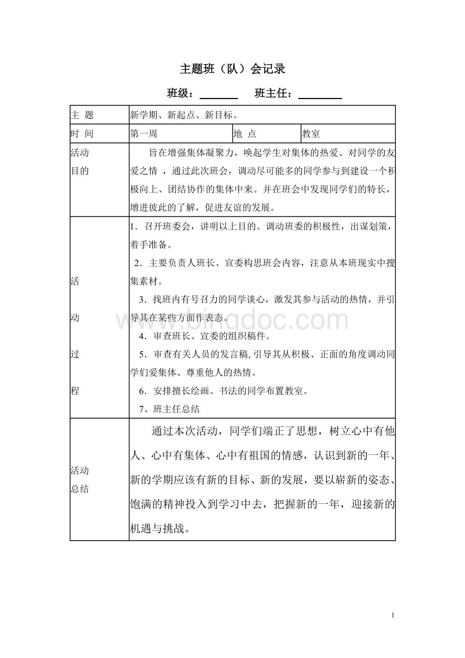 六年级主题班会记录文档格式.doc_第1页