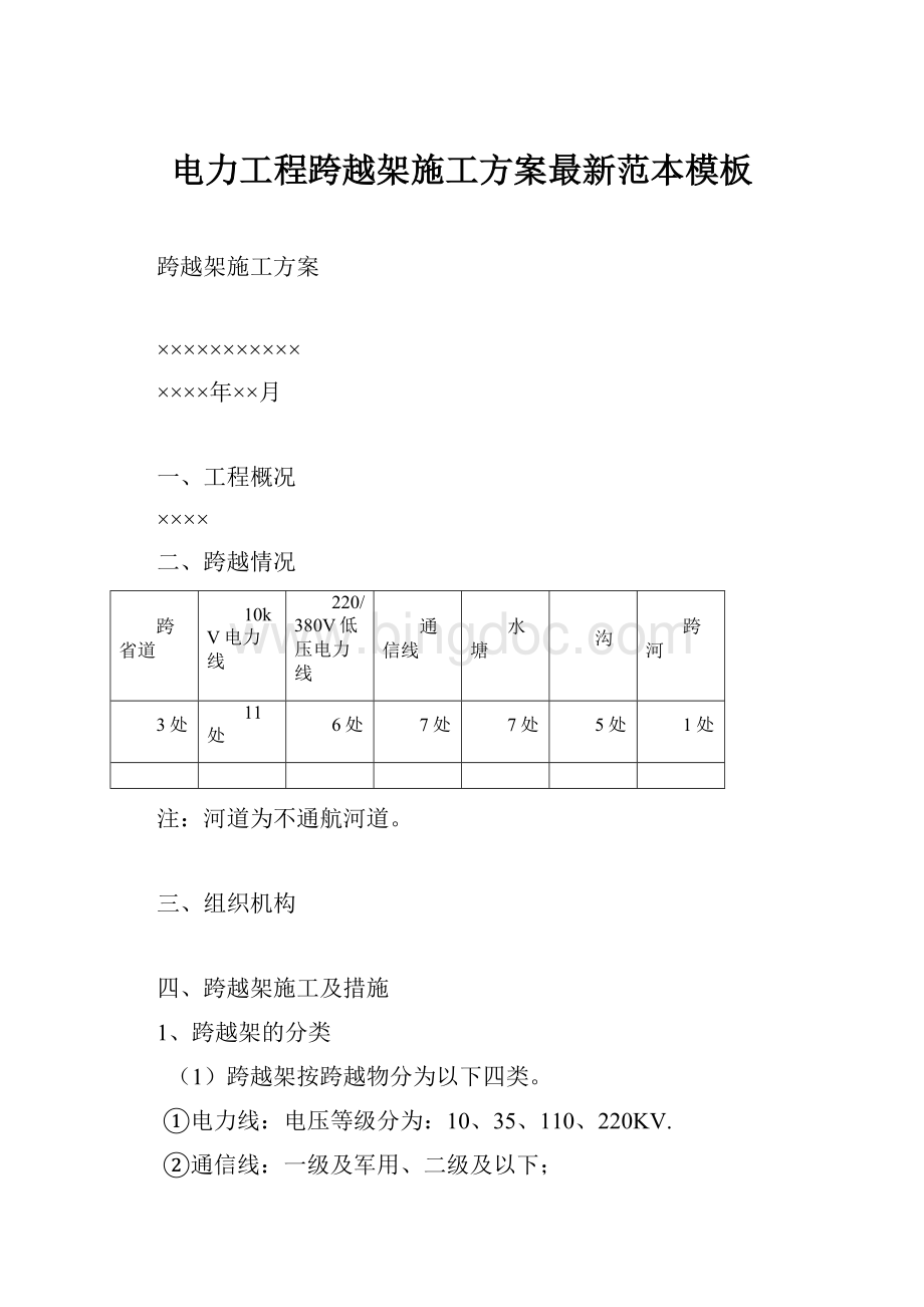 电力工程跨越架施工方案最新范本模板Word文档格式.docx