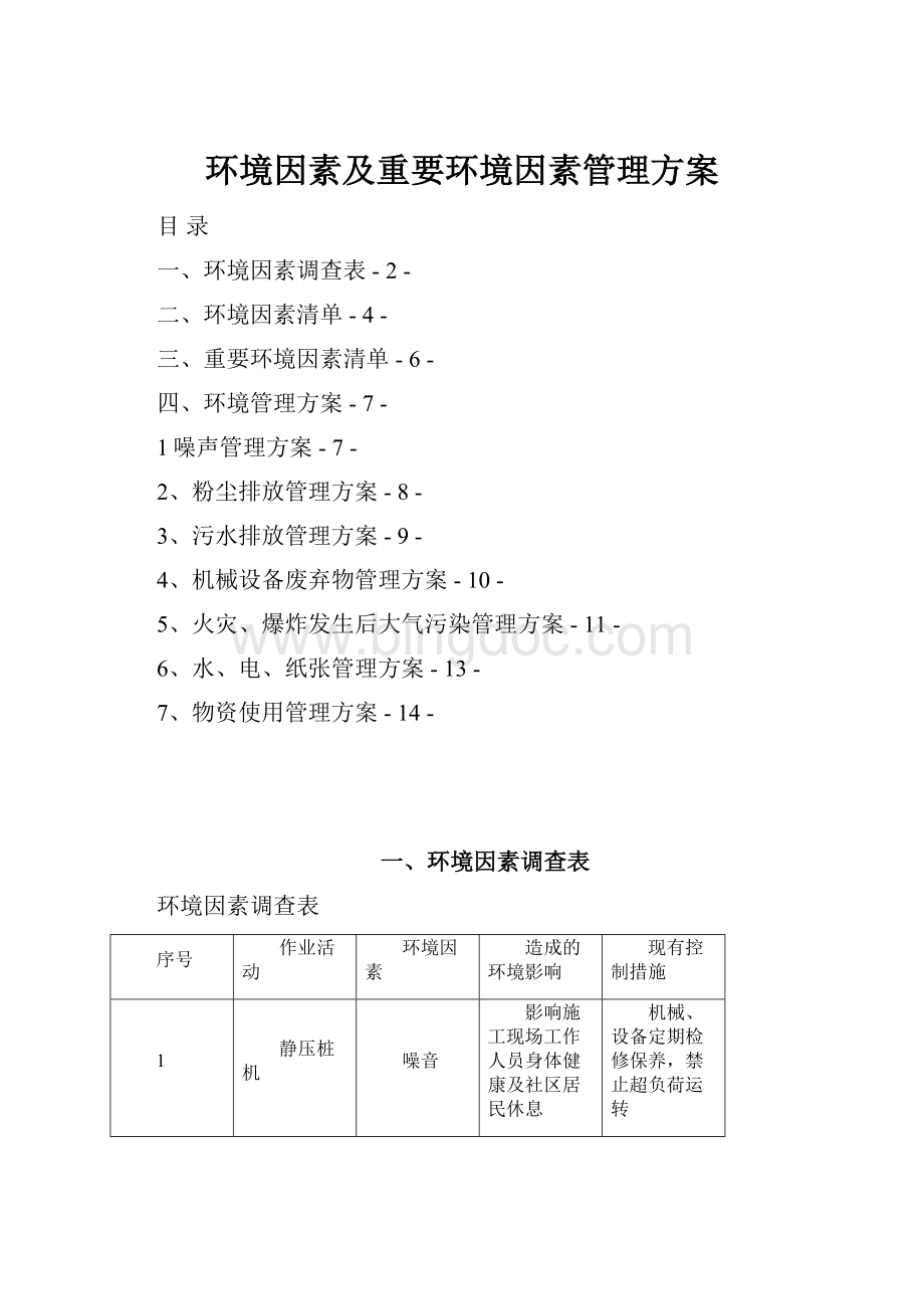 环境因素及重要环境因素管理方案文档格式.docx