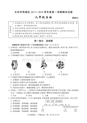 西城初三生物期末考试及答案.pdf