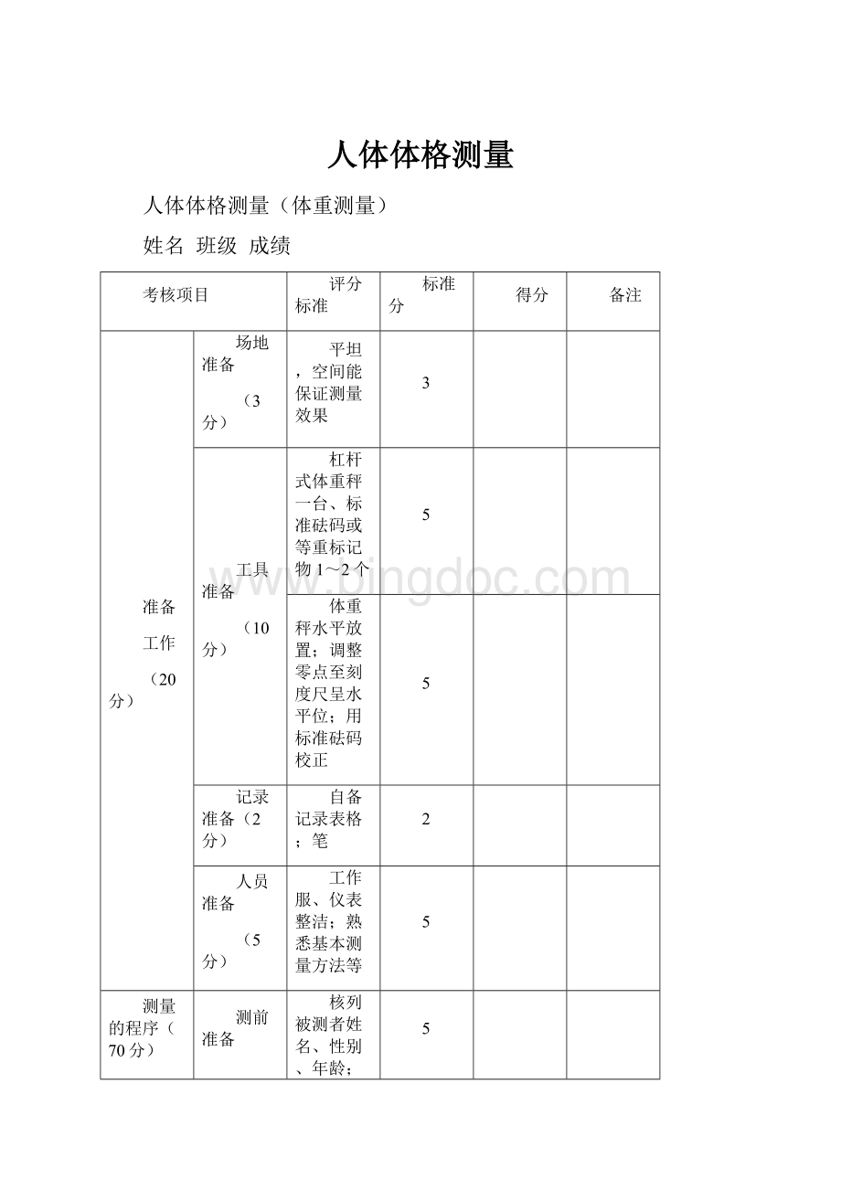 人体体格测量Word文档格式.docx