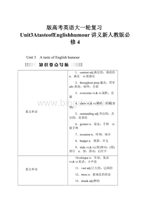 版高考英语大一轮复习Unit3AtasteofEnglishhumour讲义新人教版必修4Word格式.docx