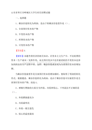 山东省枣庄市峄城区大学生村官招聘试题.docx