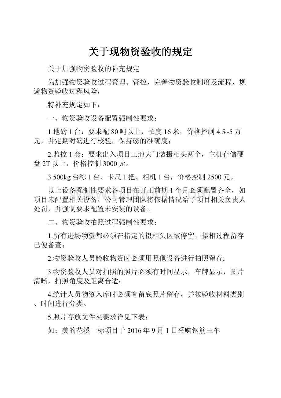 关于现物资验收的规定Word下载.docx