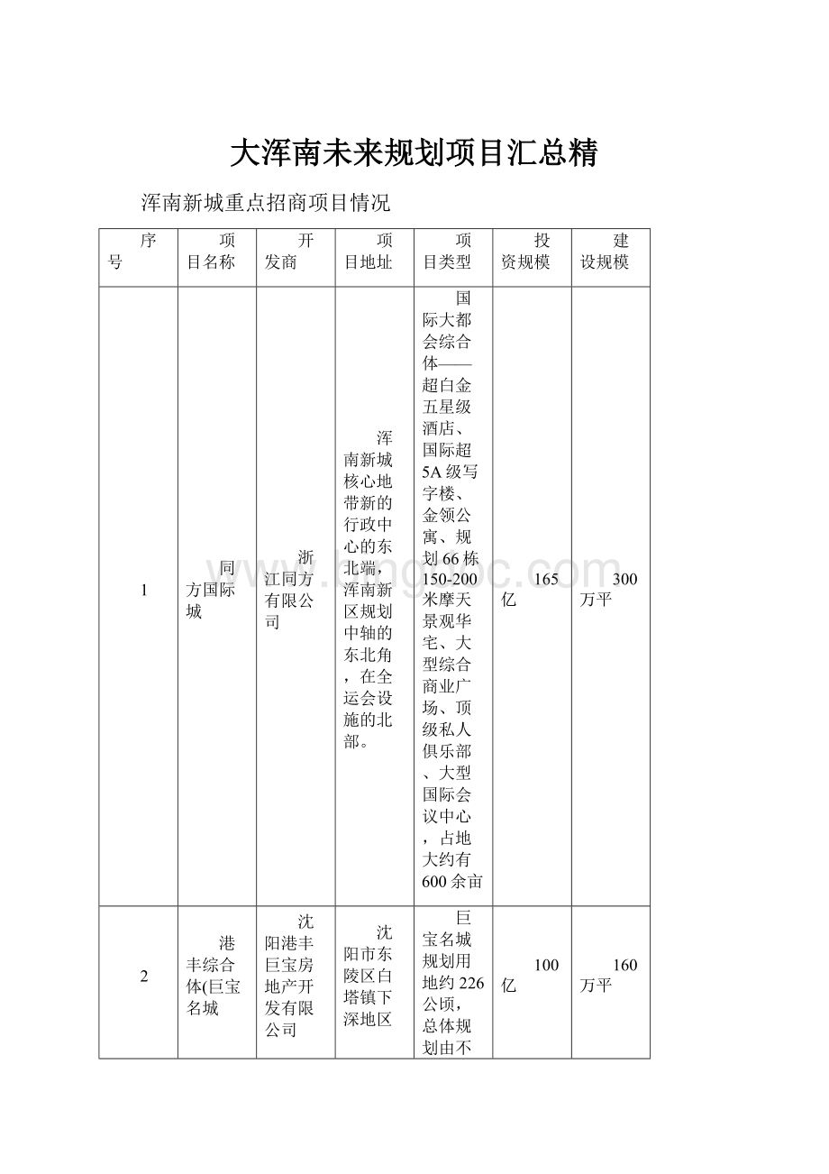 大浑南未来规划项目汇总精.docx