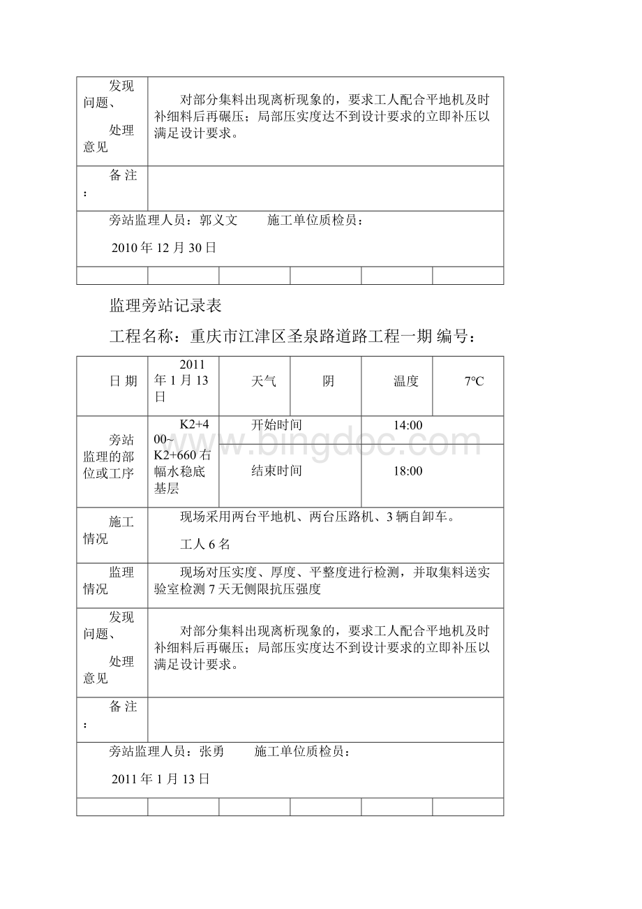 水稳层旁站监理记录表Word文档格式.docx_第3页