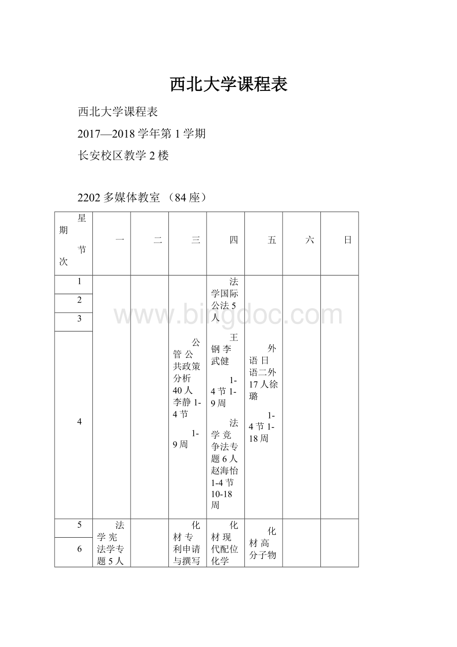 西北大学课程表Word文档格式.docx