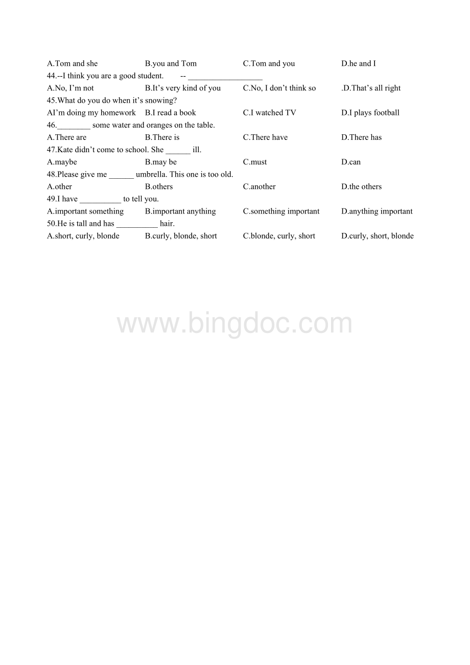 七年级下册英语单项选择精练50题.doc_第3页