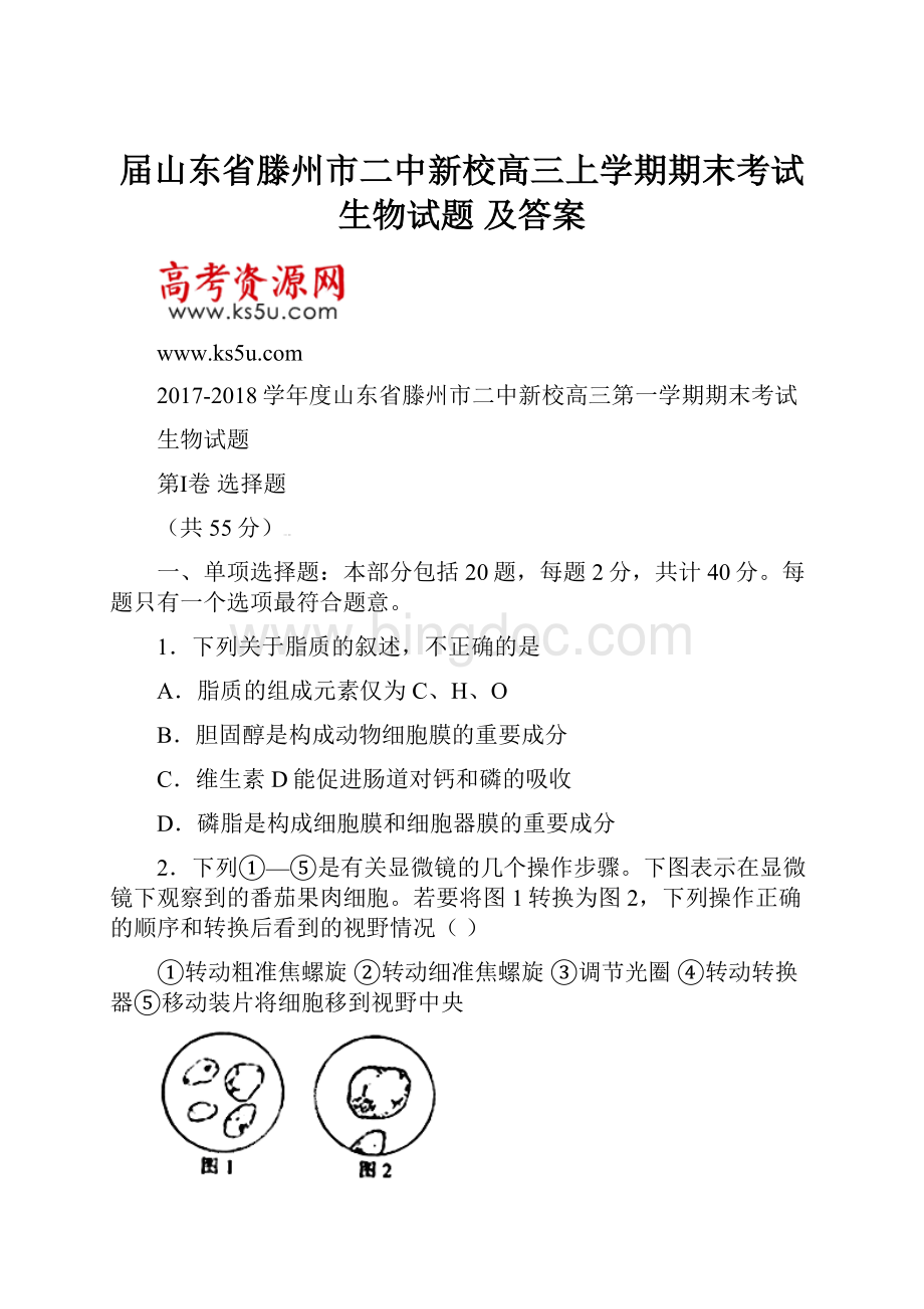 届山东省滕州市二中新校高三上学期期末考试生物试题 及答案文档格式.docx