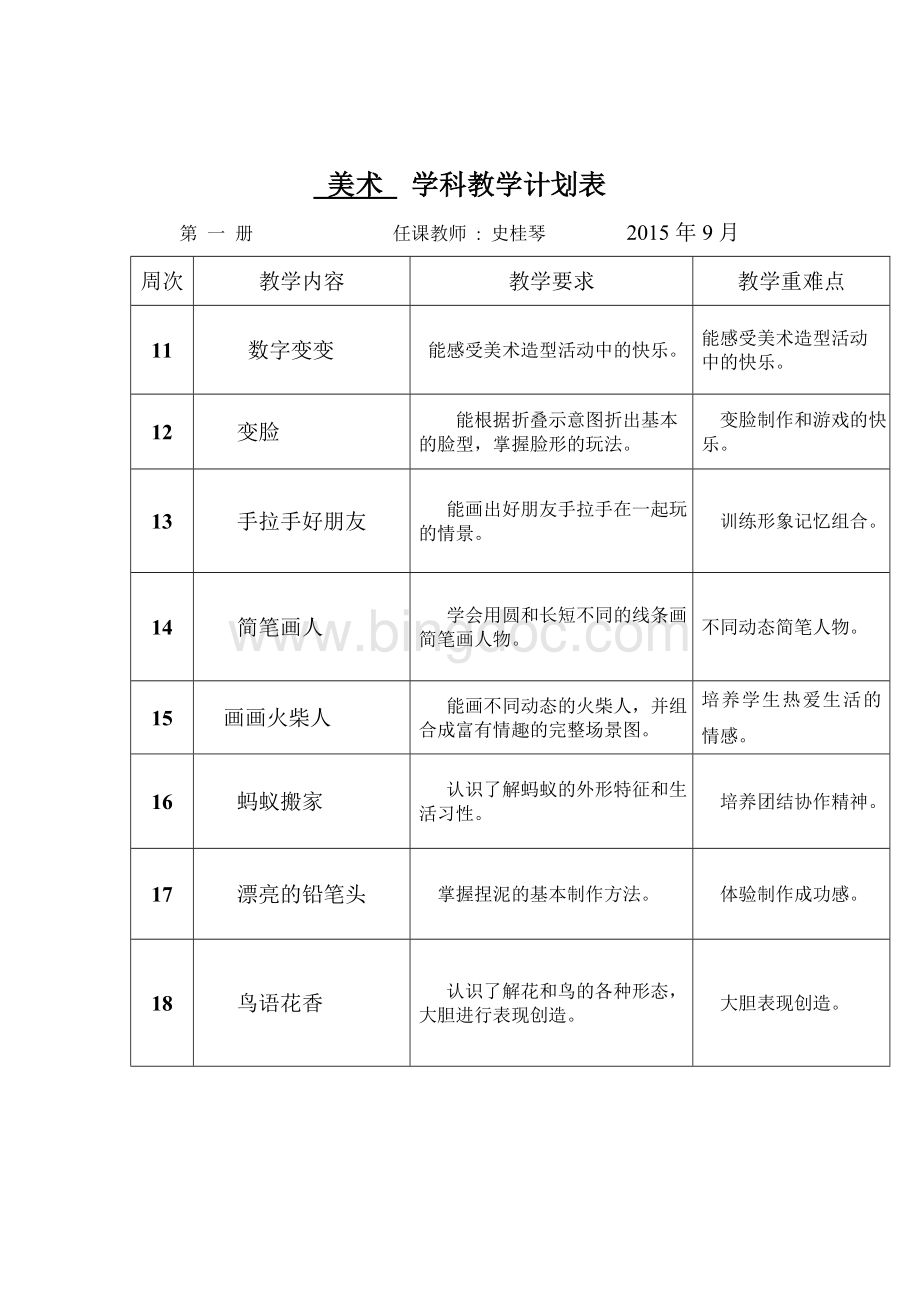 一年级美术上册教学计划进度表.doc_第3页