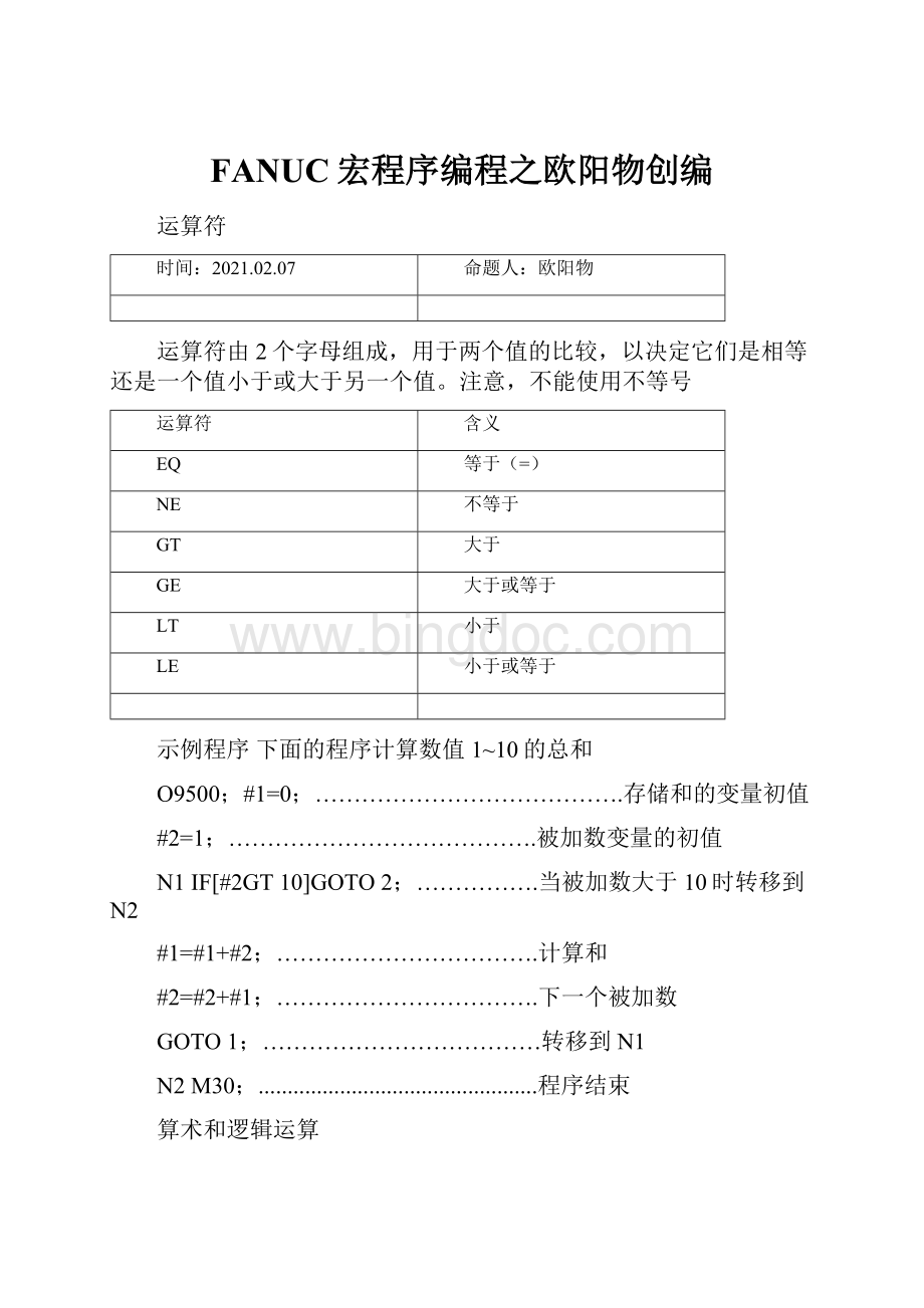 FANUC宏程序编程之欧阳物创编Word格式文档下载.docx