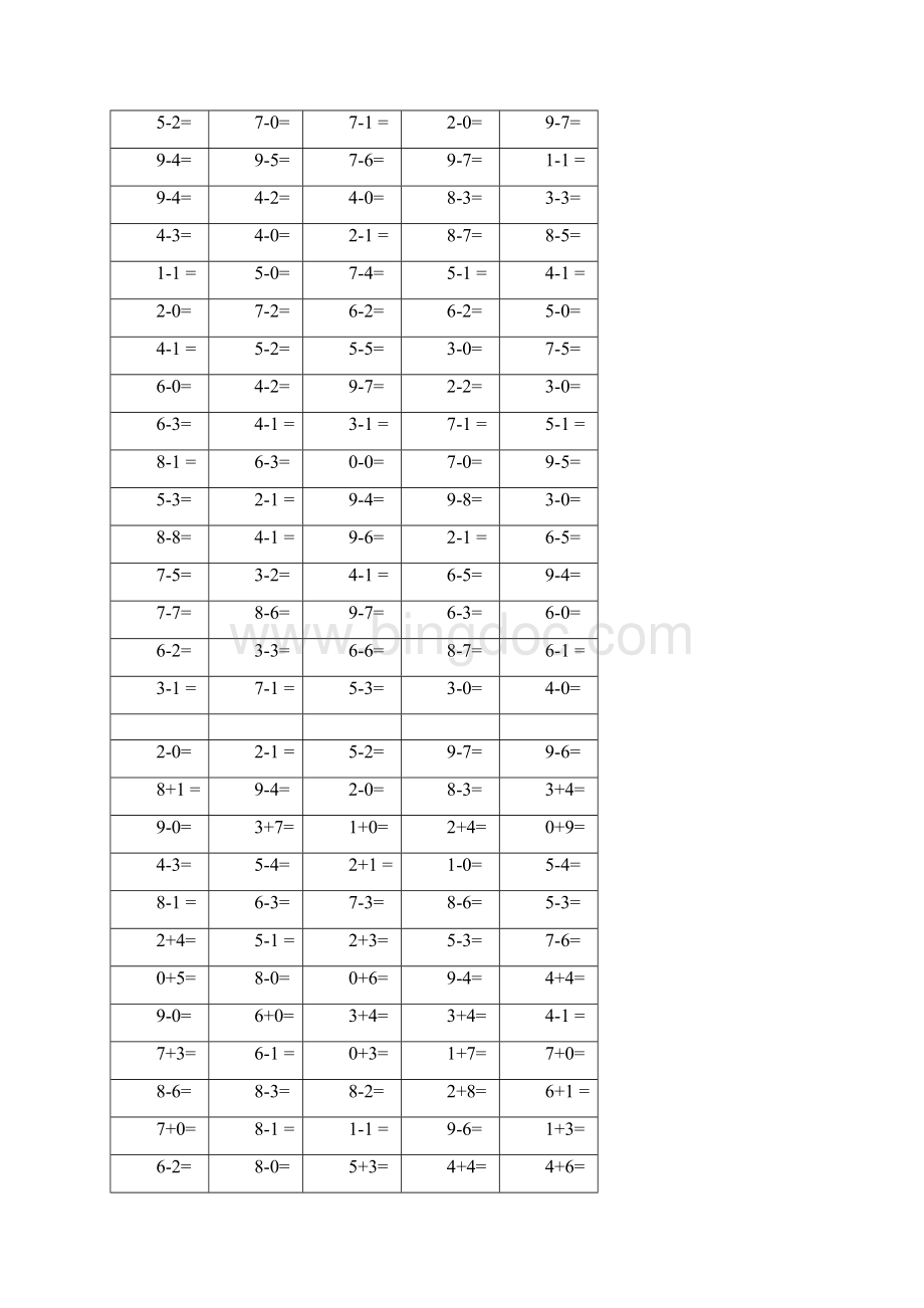 一年级口算题卡表格可直接A4打印Word文档格式.docx_第2页