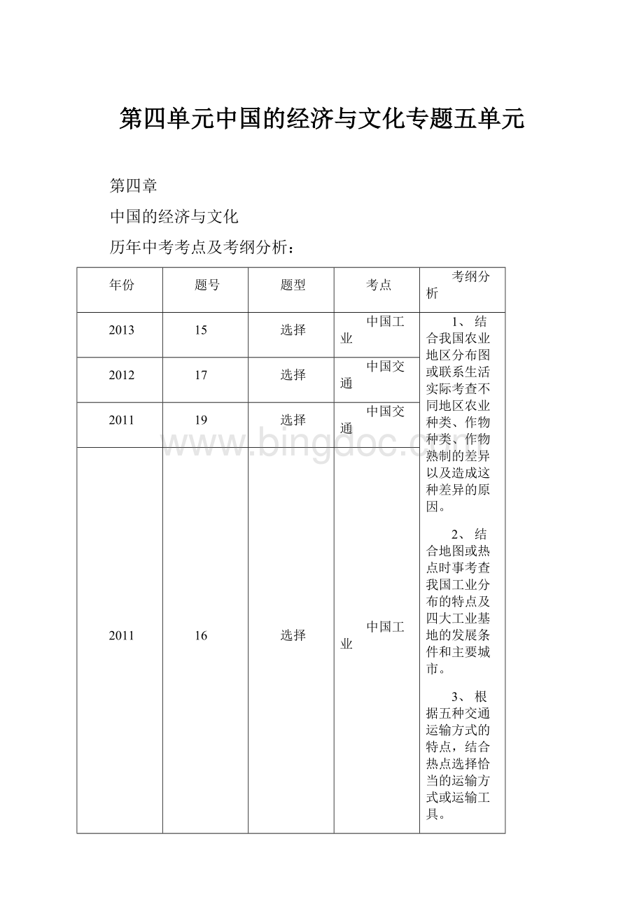第四单元中国的经济与文化专题五单元.docx_第1页