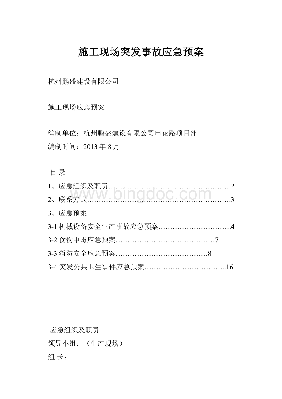 施工现场突发事故应急预案文档格式.docx_第1页