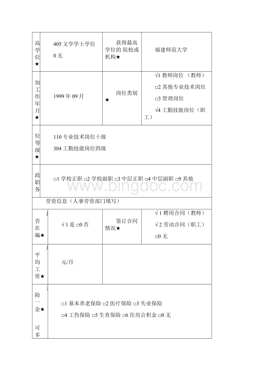 全国教职工基础信息采集表中小学校样表Word下载.docx_第2页