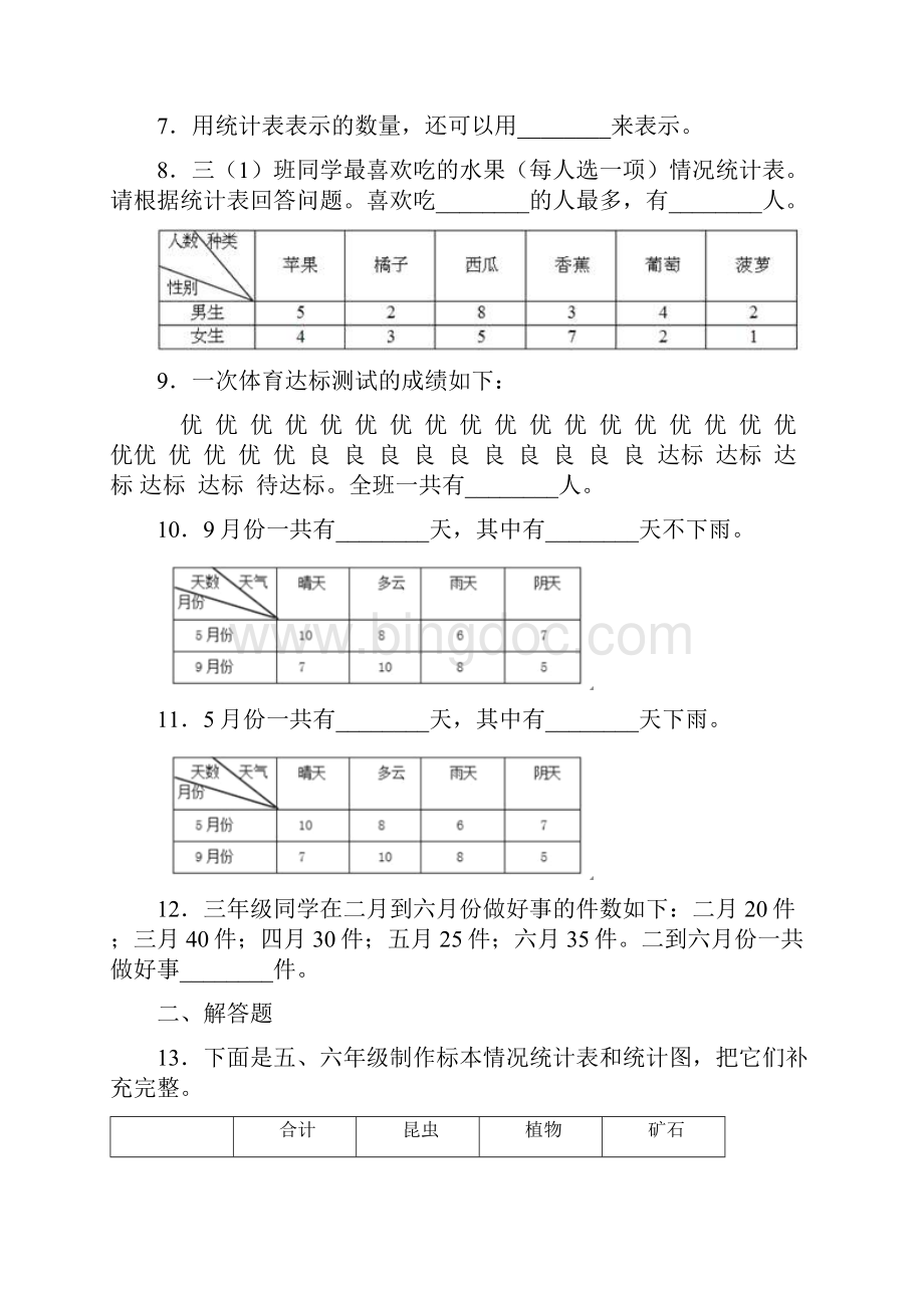 《好题》小学数学三年级下册第三单元《复式统计表》 单元检测卷含答案解析7.docx_第3页