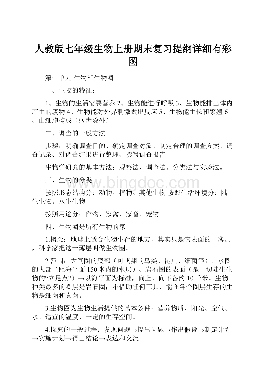 人教版七年级生物上册期末复习提纲详细有彩图Word格式.docx