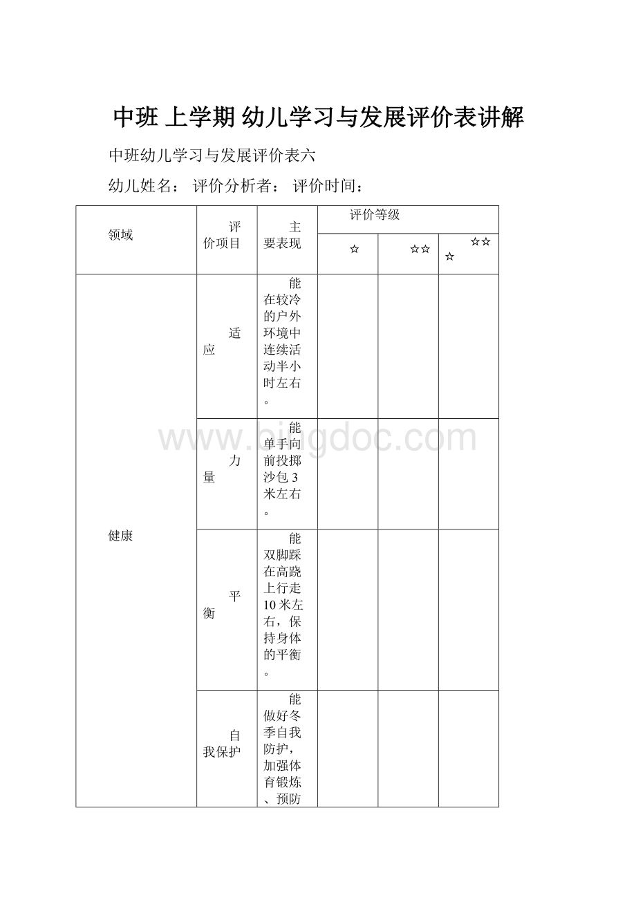 中班 上学期 幼儿学习与发展评价表讲解.docx_第1页