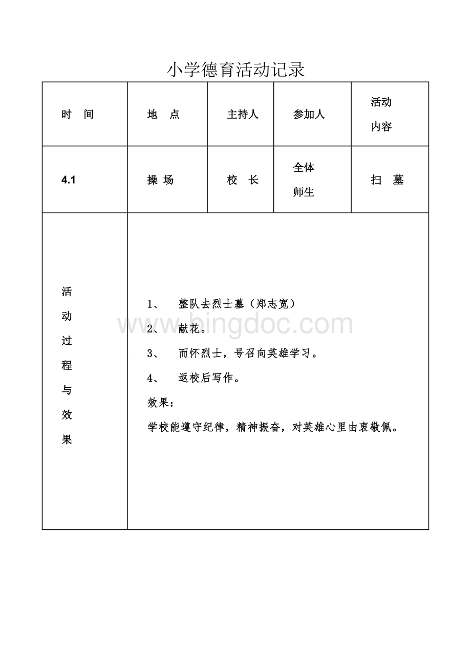 小学德育活动记录.docx