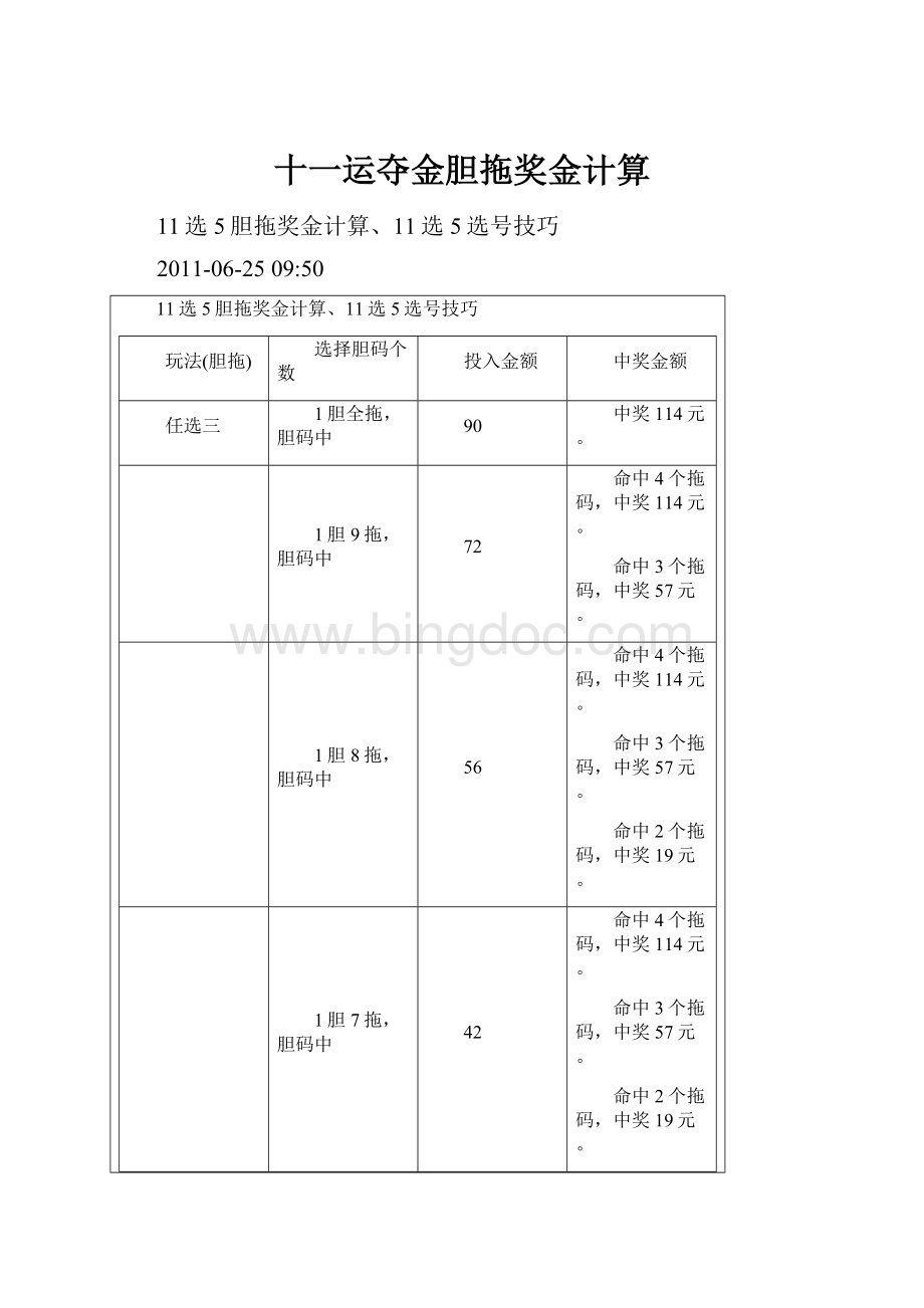 十一运夺金胆拖奖金计算Word下载.docx