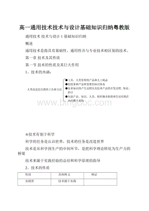 高一通用技术技术与设计基础知识归纳粤教版.docx