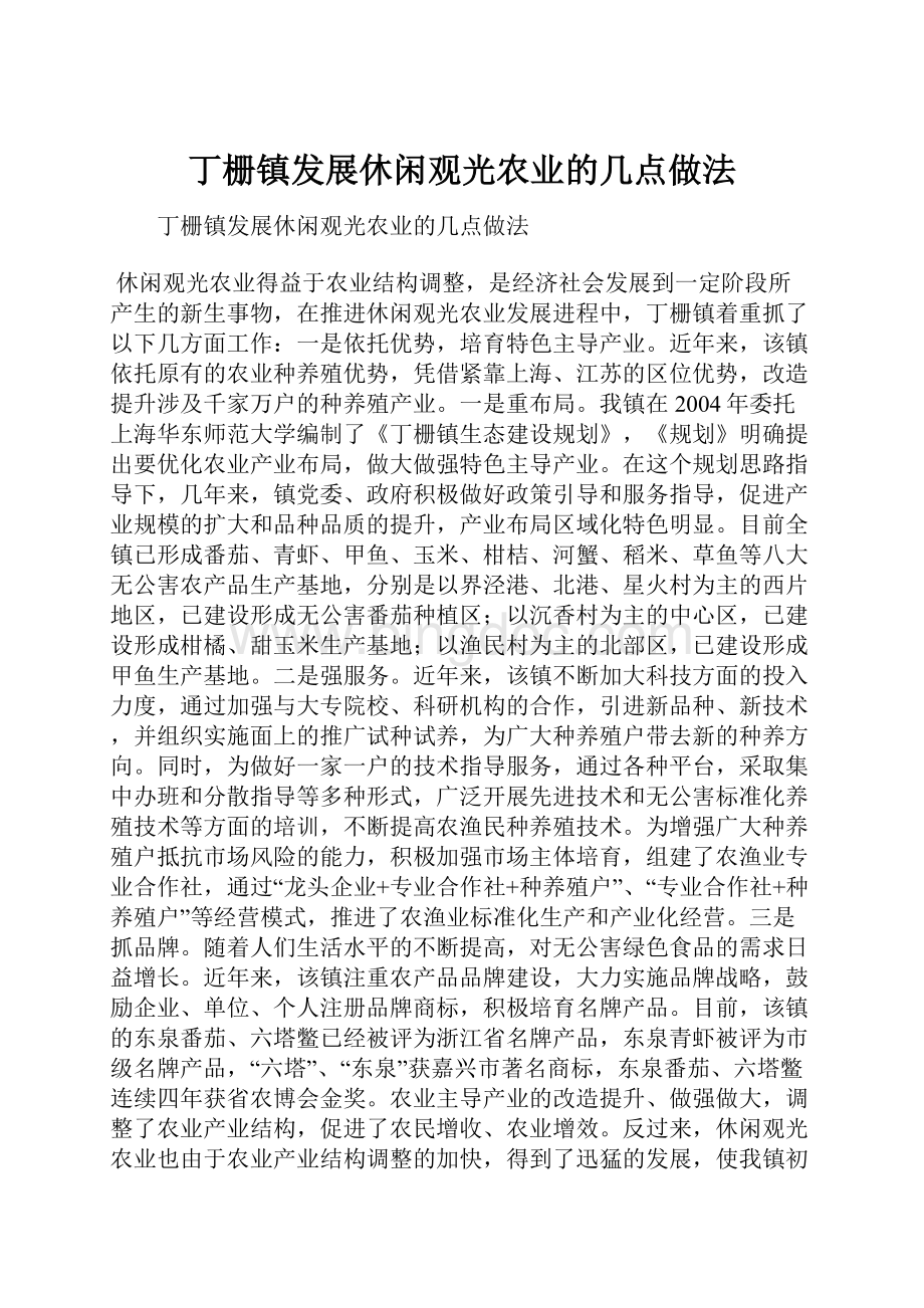 丁栅镇发展休闲观光农业的几点做法Word文档下载推荐.docx