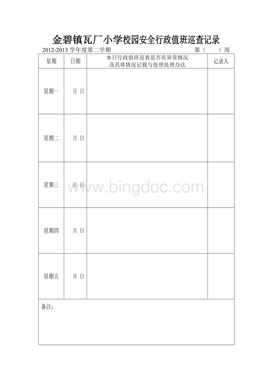 瓦厂小学校园安全行政值班巡查记录.doc_第2页